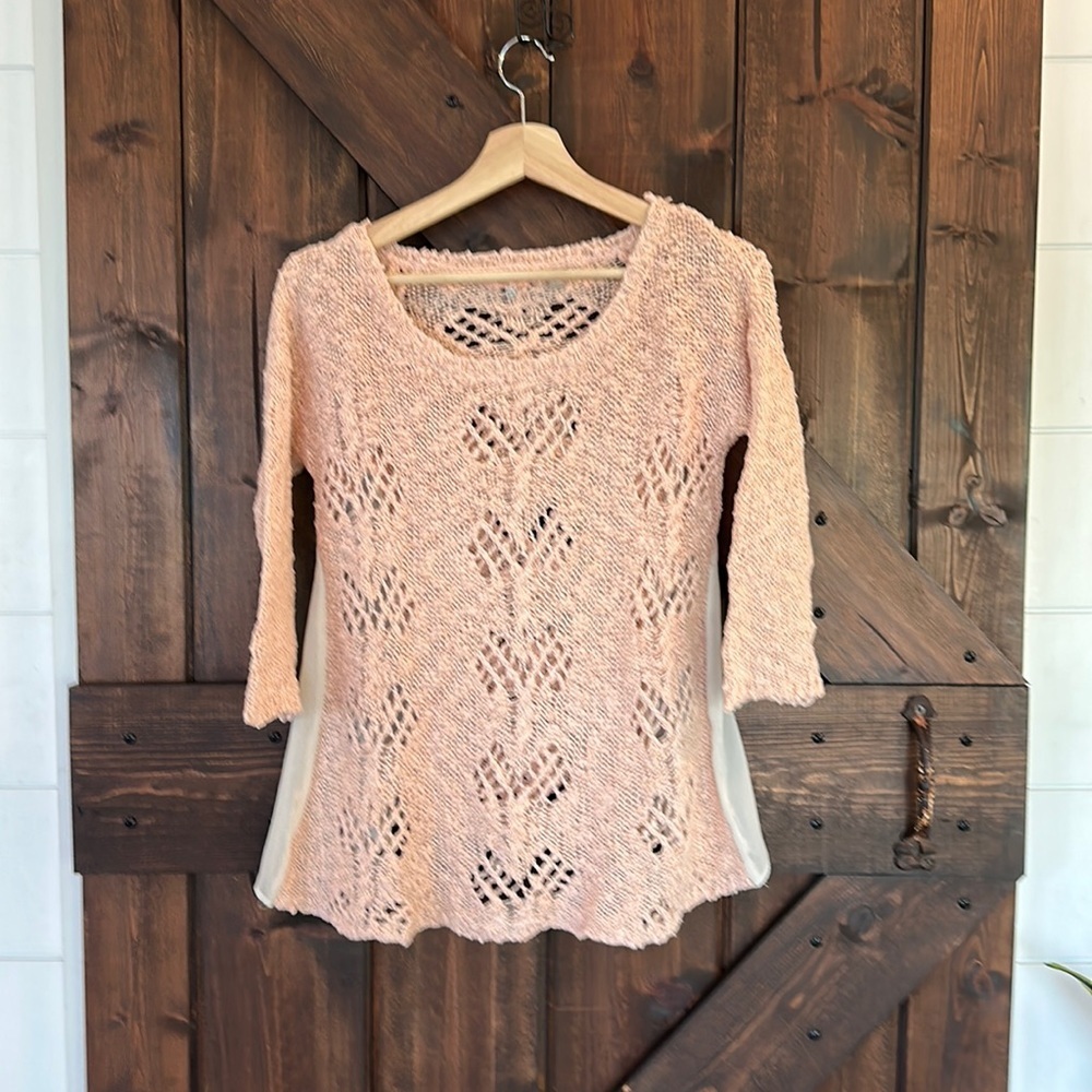 ANTHROPOLOGIE KNITTED & KNOTTED PULLOVER DELICATE KNIT SWEATER SIZE XS c8